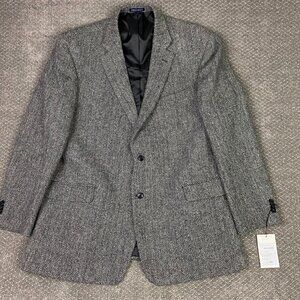 Harris Tweed Herringbone Tweed Blazer Sport Coat Men's 48L Gray Paul Fredrick